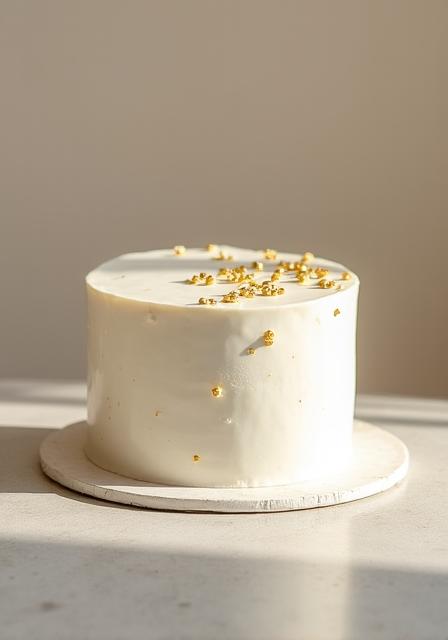 Minimalist white buttercream cake with gold leaf